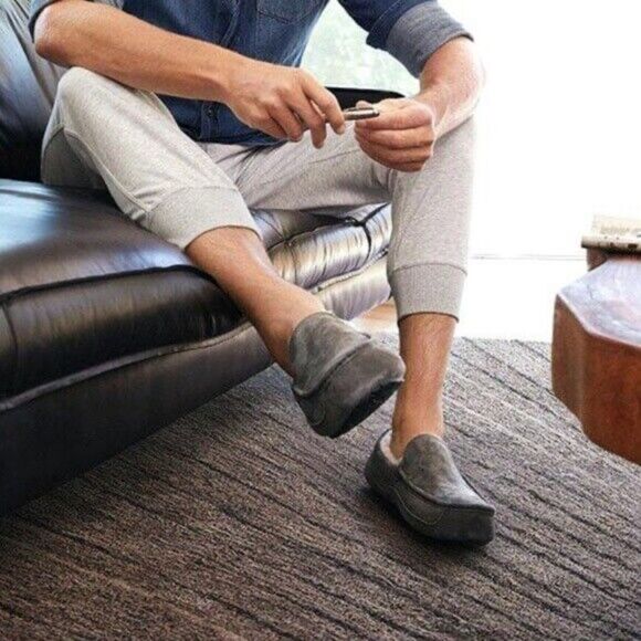 UGG Mens Ascot Moccasin Slip-On Slipper Grey Suede Leather Loafers Size 10 main image 8